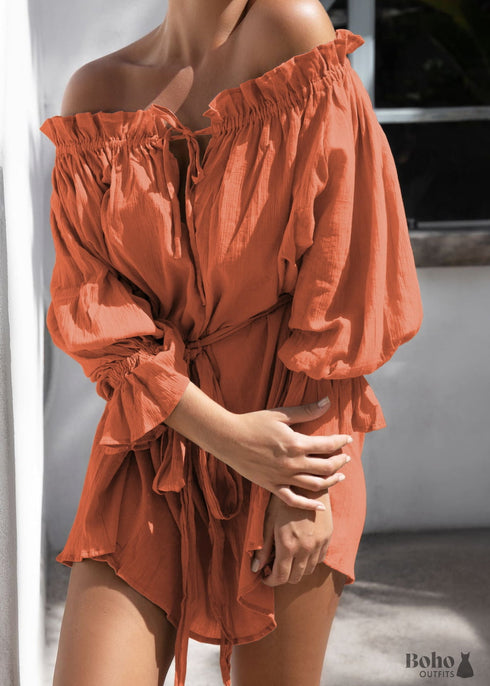 Boho Loose Collar Ruffled Dress Claire