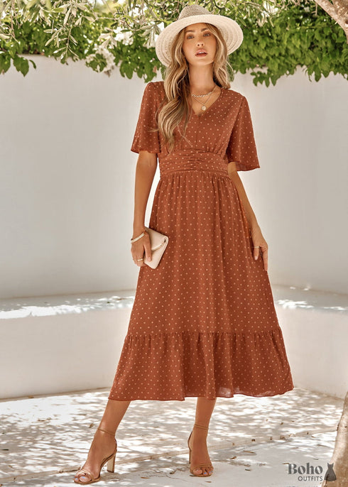 Boho Lotus Leaf Sleeve Midi Dress Mia