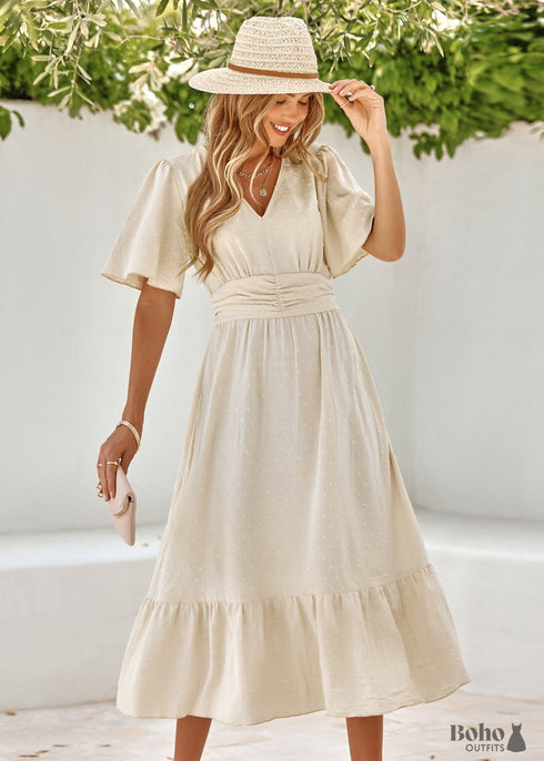 Boho Lotus Leaf Sleeve Midi Dress Mia
