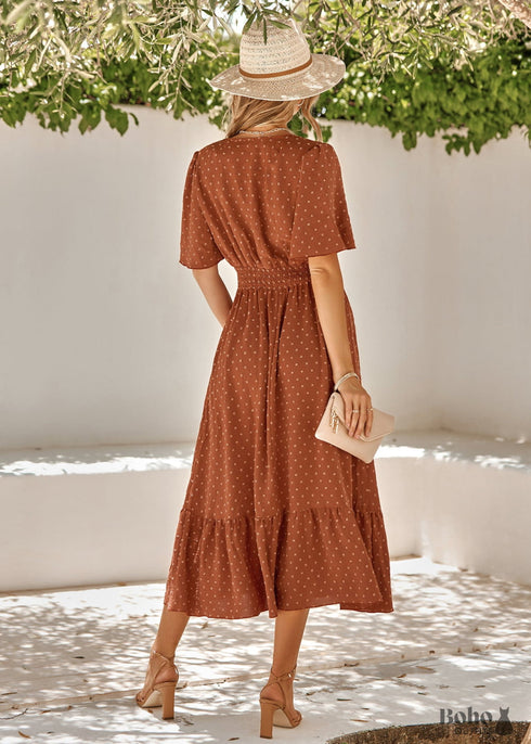 Boho Lotus Leaf Sleeve Midi Dress Mia