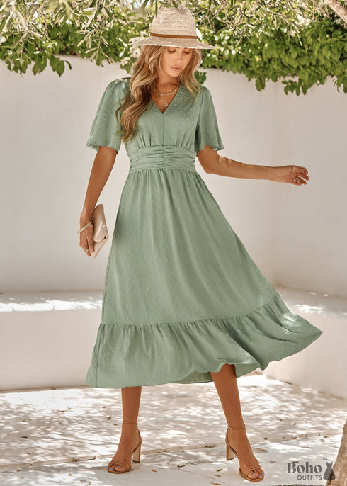 Boho Lotus Leaf Sleeve Midi Dress Mia