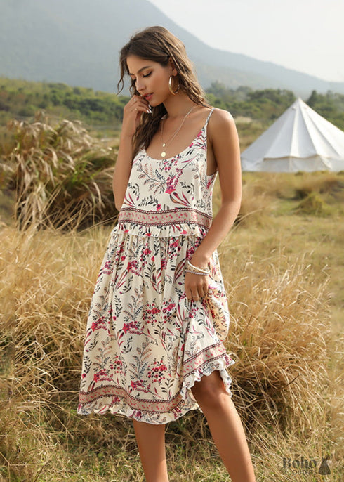 Boho Midi Dress With Ruffles