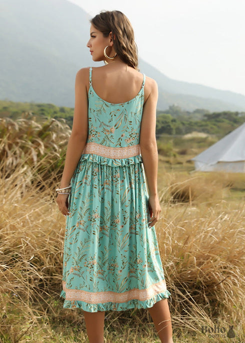 Boho Midi Dress With Ruffles