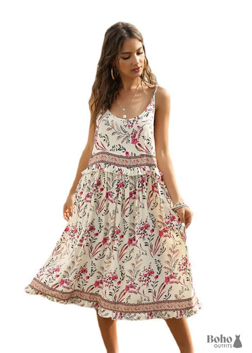 Boho Midi Dress With Ruffles