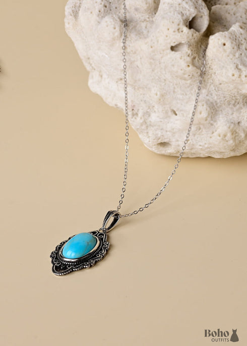 Boho Natural Turquoise Pendant Necklace