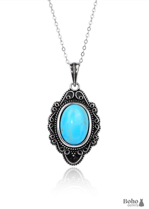 Boho Natural Turquoise Pendant Necklace