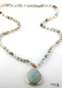 Boho Necklace, RH Rose Quart Amazonite, Oval Blue Pink Natural Stone