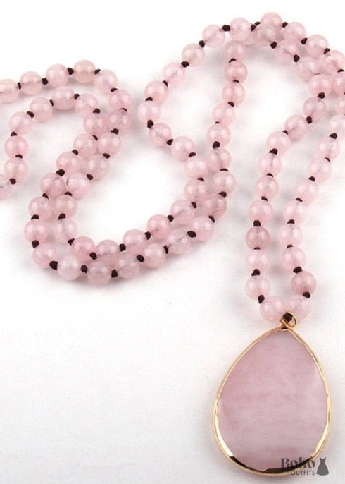 Boho Necklace, RH Rose Quart Amazonite, Oval Blue Pink Natural Stone