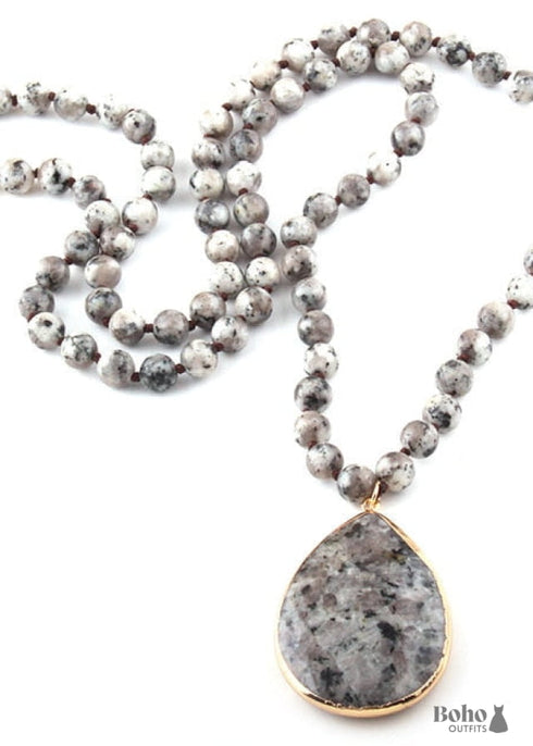 Boho Necklace, RH Rose Quart Amazonite, Oval Blue Pink Natural Stone