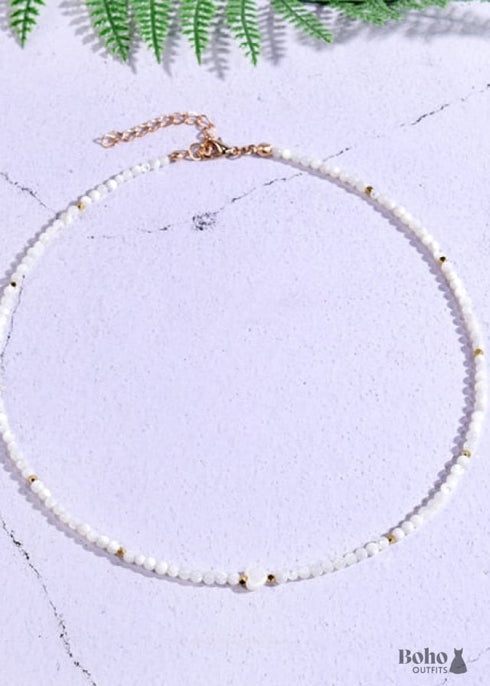 Collar bohemio, gargantilla de cuentas de semillas, cristal blanco y negro