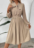 Boho New Bow Tie Solid Color Pleated Dress