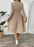 Boho New Bow Tie Solid Color Pleated Dress