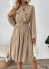 Boho New Bow Tie Solid Color Pleated Dress