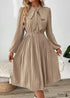 Boho New Bow Tie Solid Color Pleated Dress