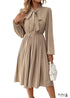 Boho New Bow Tie Solid Color Pleated Dress
