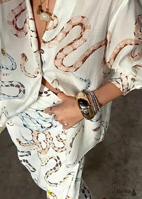 Boho New Printed Shirt Dress Set