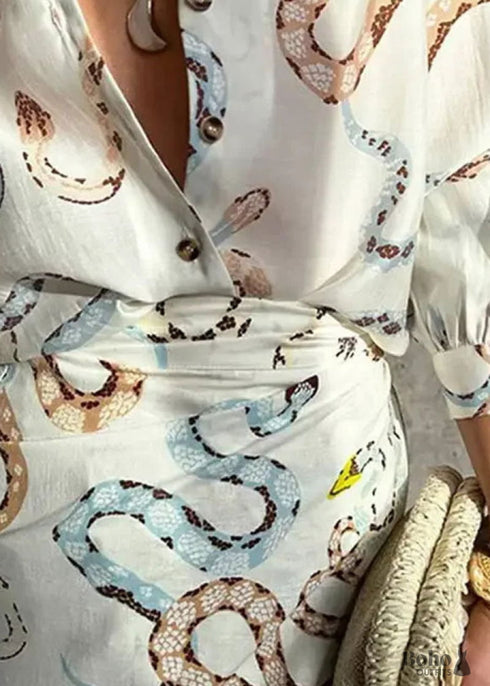 Boho New Printed Shirt Dress Set