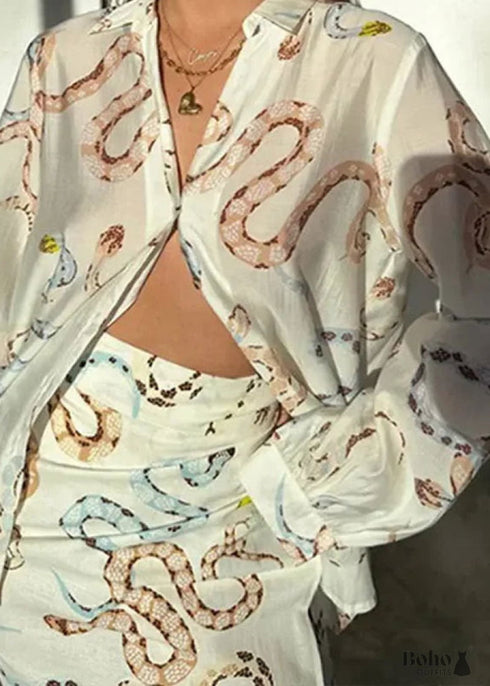 Boho New Printed Shirt Dress Set