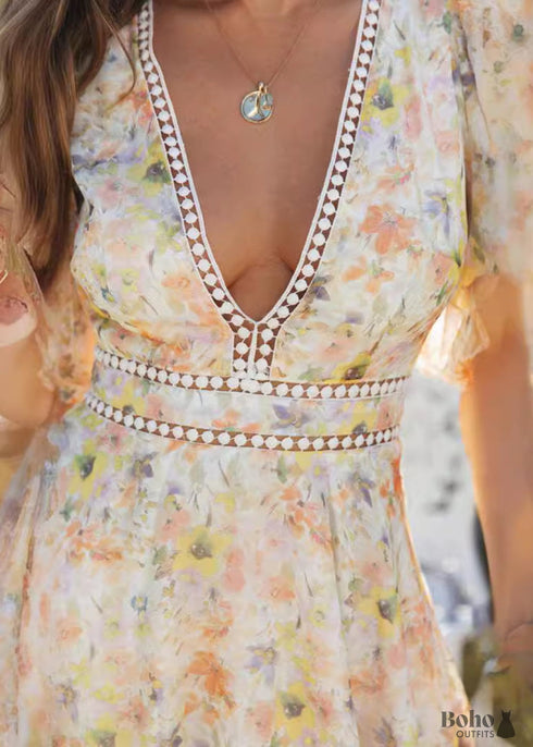 Boho New Style Puff Sleeve Short Dress