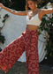 Boho Pants - Palazzo Pants in Floral in Indian Paisley Red For Women