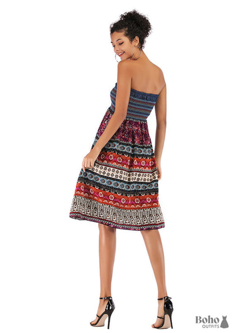Boho Print Off Shoulder Dress