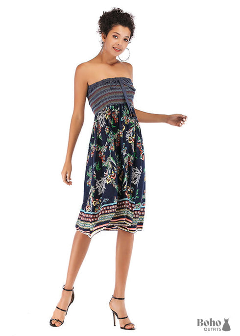 Boho Print Off Shoulder Dress