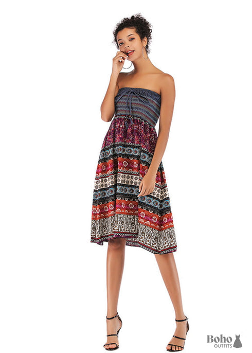 Boho Print Off Shoulder Dress