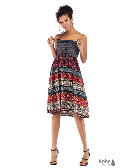 Boho Print Off Shoulder Dress