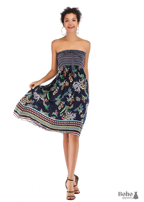 Boho Print Off Shoulder Dress