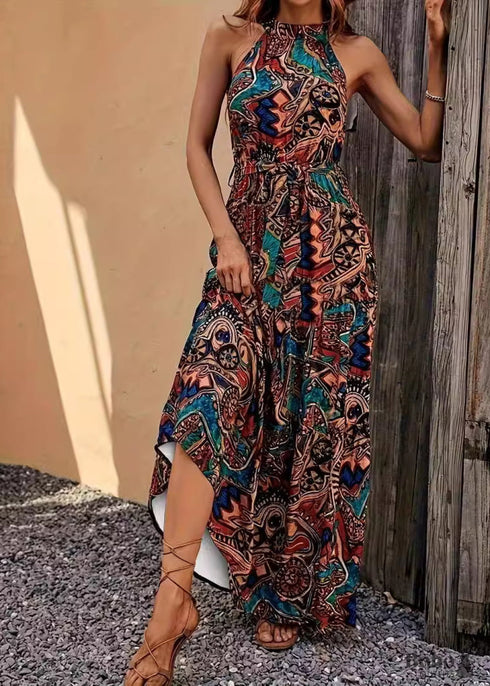 Boho Print Vintage Halter Dress