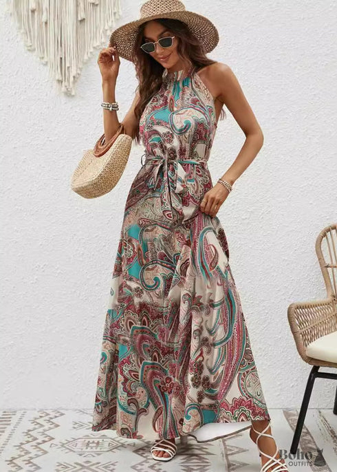 Boho Print Vintage Halter Dress