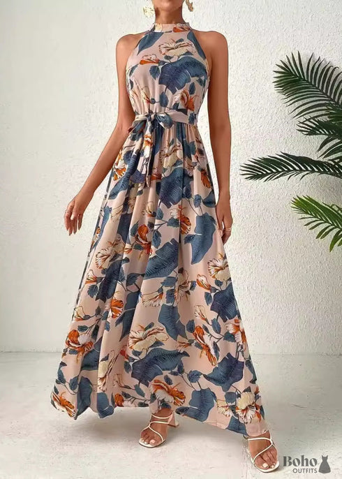 Boho Print Vintage Halter Dress