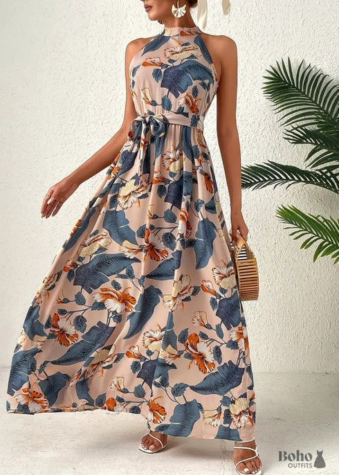 Boho Print Vintage Halter Dress