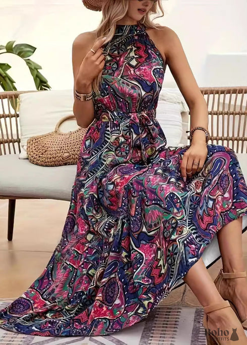 Boho Print Vintage Halter Dress