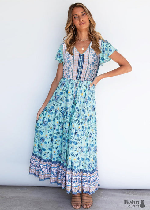 Boho Printed Seaside Vacation Beach Maxi Dress Isabella