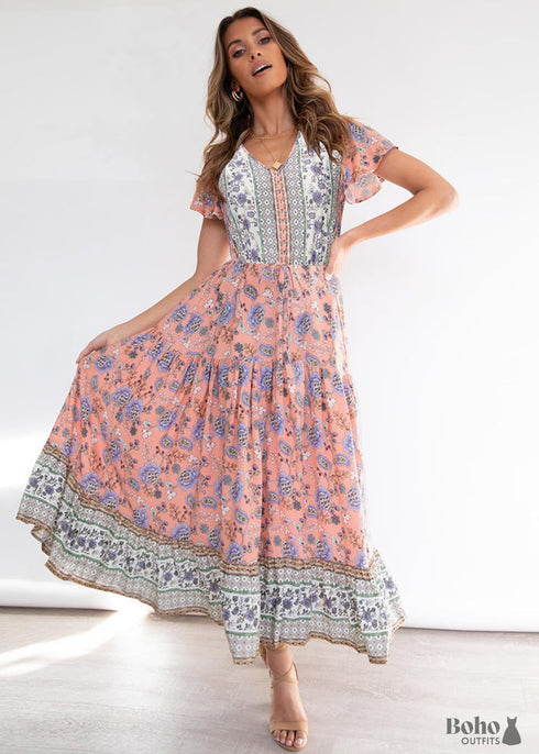 Boho Printed Seaside Vacation Beach Maxi Dress Isabella