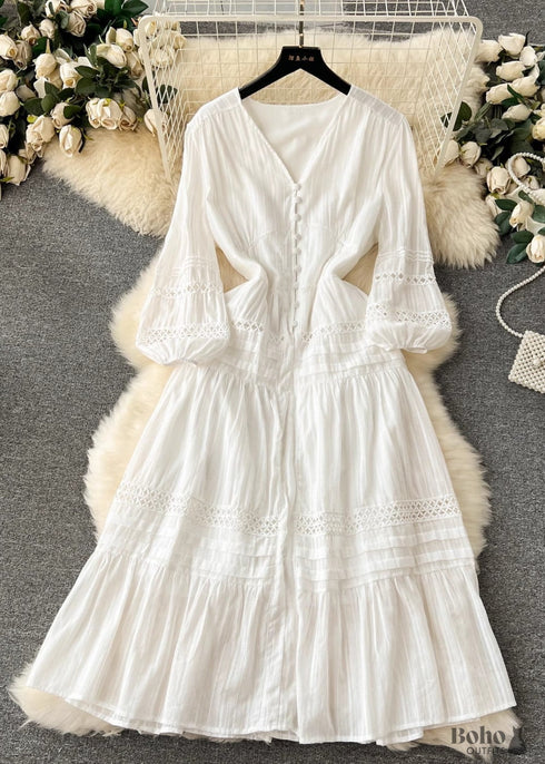 Boho Puff Sleeve Fitted Midi Dress