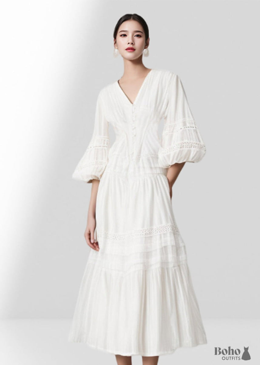 slim fit dress slacks Boho Puff Sleeve Fitted Midi Dress