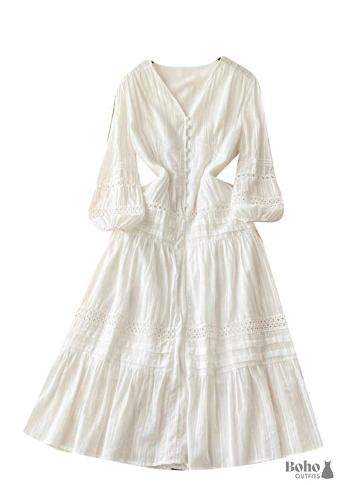 Boho Puff Sleeve Fitted Midi Dress