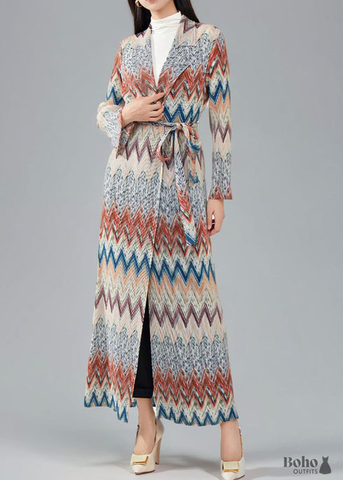 Boho Retro Print Knitted Long Coat Boho Cardigan