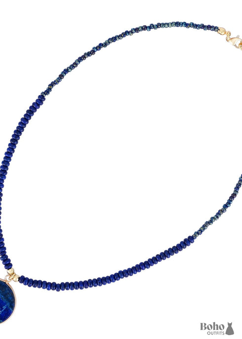Boho Round Lapis Lazuli Rice Beads Necklace