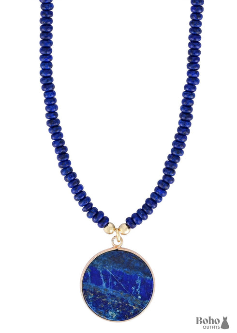 Boho Round Lapis Lazuli Rice Beads Necklace