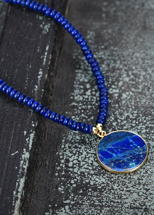 Boho Round Lapis Lazuli Rice Beads Necklace