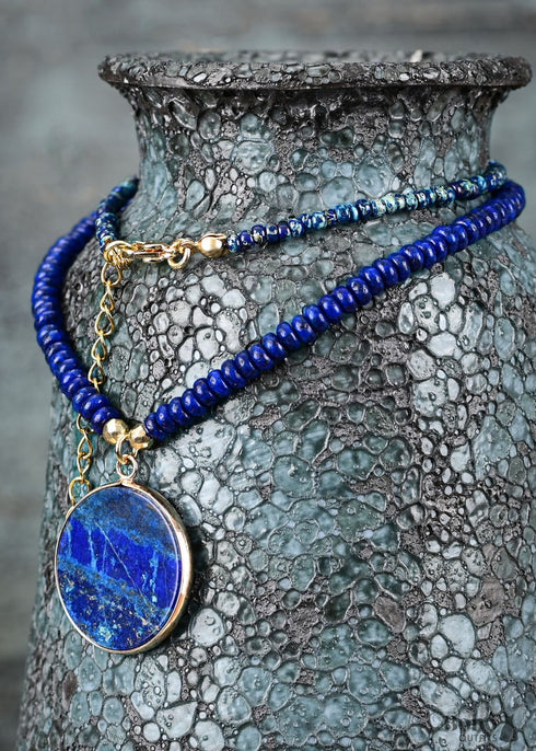 Boho Round Lapis Lazuli Rice Beads Necklace