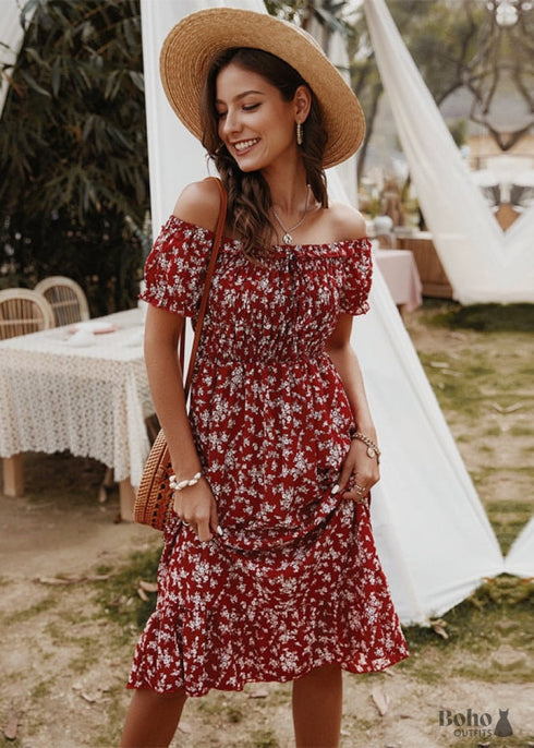 Boho Sexy Off Shoulder Midi Dress Allie