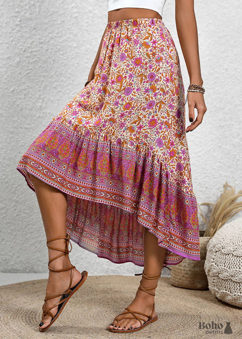 Boho Skirts in Floral in Pink For Women