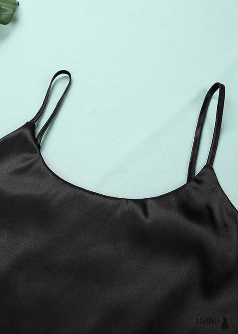 Pijama bohemio de satén y encaje negro, color blanco (12 colores)