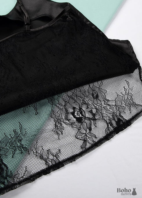 Pijama bohemio de satén y encaje negro, color blanco (12 colores)