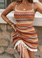 Boho Square Neck Suspender Striped Knit Dress