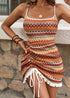 Boho Square Neck Suspender Striped Knit Dress